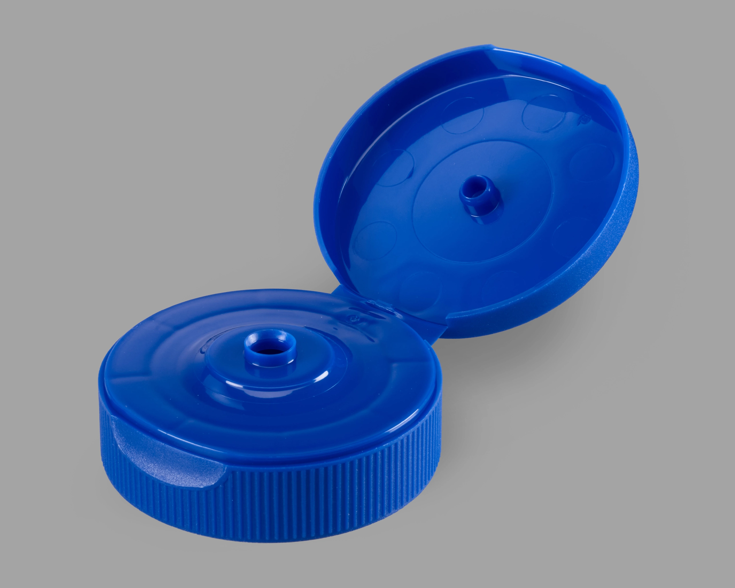 PHOENIX Mesa 38mm Flip Top Dispensing Closures Packaging for Condiments and Liquids with snap top lid 25 orifice blue