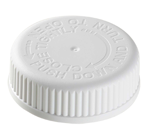 Vista Child Resistant Closures CRC with push down and turn to open text