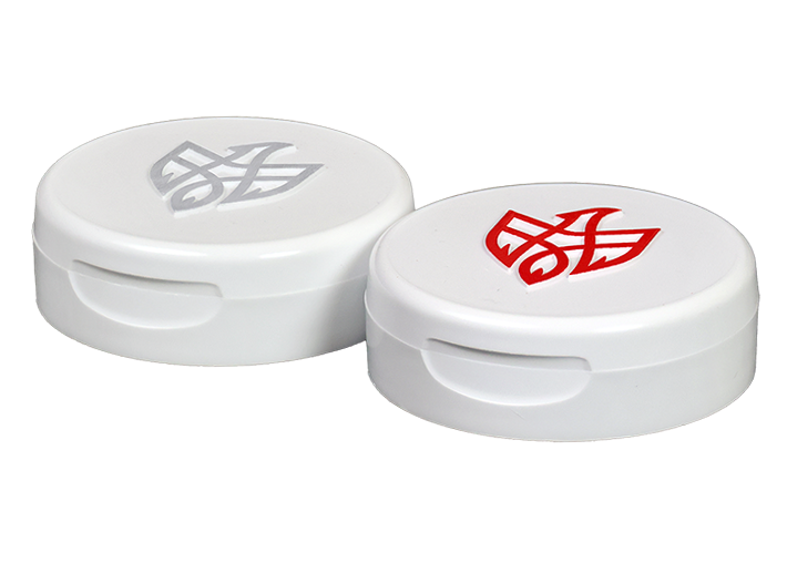 Mesa Nutra Flip-Top Dispensing Closures, Packaging Plastic Caps with embossing and tip printing of custom brand logo